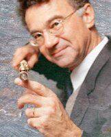 Andras Adorjan avec sa flute et la photo de Doppler dans le bonnet de la flute